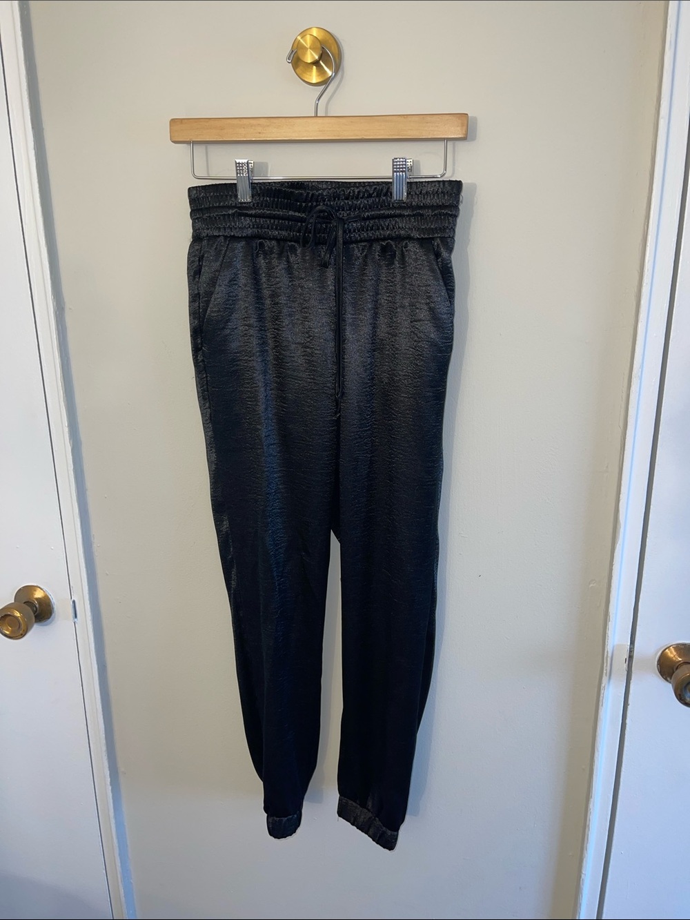 New York & Company Black Satin Jogger Pants